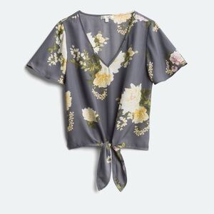 Nine Britton Blue Floral Tie-Front Blouse